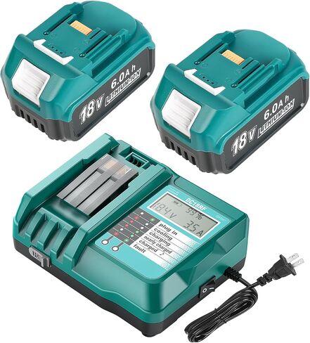 2 Pack 18V 6.0Ah Battery with DC18RC Charger Replace for Makita Batteries | Long runtime,LCD display with cooling fan USB port charger,stable performance,safety protection,compatible with Makita tools in Saudi Arabia