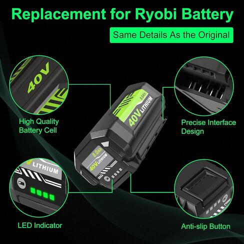 2-Pack 7500mAh Ultra High Capacity OP40602 Replacement for Ryobi 40 Volt Battery Lithium Compatible with Ryobi 40V Battery OP4075A OP40401 OP4026 OP40261 OP4050 OP40601 OP4030 Cordless Tools (Green) in Saudi Arabia