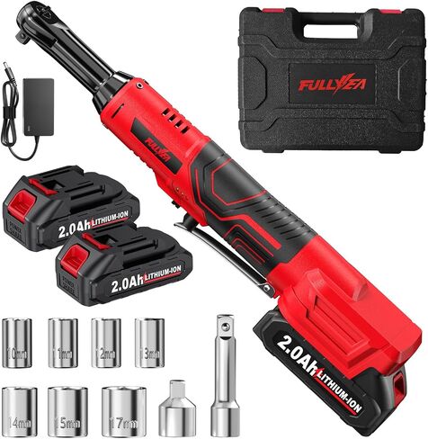 3/8" Electric Ratchet Wrench Cordless 21V, 55 Ft-lbs Brushless Ratchet Wrenches with Extension Bar, Adapter, 7 Sockets, LED Light, 70 N.M High Torque Ratchet Tool Set with 2 Batteries & Charger in Kuwait