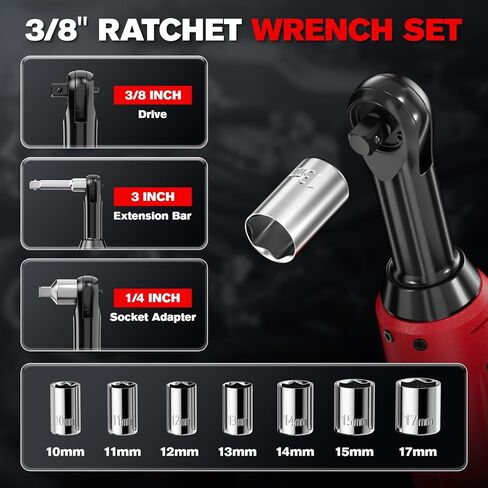 3/8" Electric Ratchet Wrench Cordless 21V, 55 Ft-lbs Brushless Ratchet Wrenches with Extension Bar, Adapter, 7 Sockets, LED Light, 70 N.M High Torque Ratchet Tool Set with 2 Batteries & Charger in Kuwait