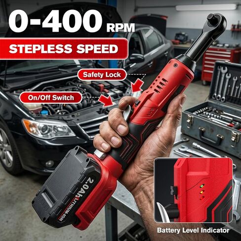 3/8" Electric Ratchet Wrench Cordless 21V, 55 Ft-lbs Brushless Ratchet Wrenches with Extension Bar, Adapter, 7 Sockets, LED Light, 70 N.M High Torque Ratchet Tool Set with 2 Batteries & Charger in Kuwait