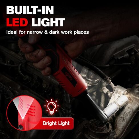 3/8" Electric Ratchet Wrench Cordless 21V, 55 Ft-lbs Brushless Ratchet Wrenches with Extension Bar, Adapter, 7 Sockets, LED Light, 70 N.M High Torque Ratchet Tool Set with 2 Batteries & Charger in Kuwait