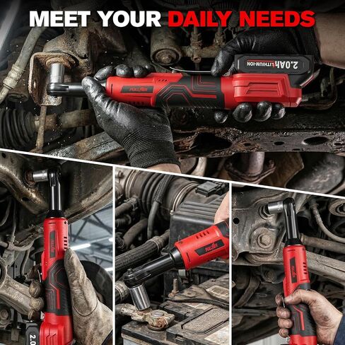 3/8" Electric Ratchet Wrench Cordless 21V, 55 Ft-lbs Brushless Ratchet Wrenches with Extension Bar, Adapter, 7 Sockets, LED Light, 70 N.M High Torque Ratchet Tool Set with 2 Batteries & Charger in Kuwait