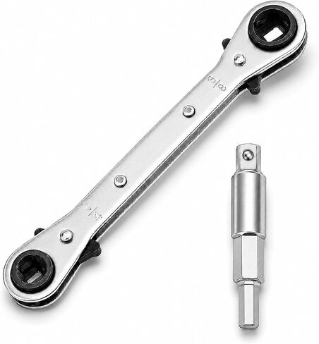 4-in-1 HVAC Service Wrench with Adapter for A/C Mini Split Repair Work | Reversible Ratcheting Service Valve Tool for Refrigeration, 3/16", 1/4", 5/16", 3/8" Square Openings in Kuwait