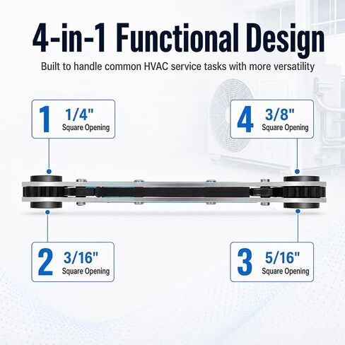 4-in-1 HVAC Service Wrench with Adapter for A/C Mini Split Repair Work | Reversible Ratcheting Service Valve Tool for Refrigeration, 3/16", 1/4", 5/16", 3/8" Square Openings in Kuwait