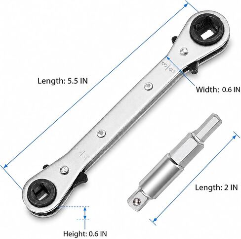 4-in-1 HVAC Service Wrench with Adapter for A/C Mini Split Repair Work | Reversible Ratcheting Service Valve Tool for Refrigeration, 3/16", 1/4", 5/16", 3/8" Square Openings in Kuwait