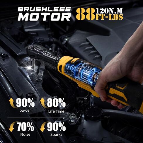 3/8" Electric Ratchet Wrench for DEWALT 20V Battery, 88Ft-Lbs | 6-inch Extended, 300RPM, Variable Speed, 8 Sockets,1/2" & 1/4" Adapters, 3" Extension Bar (Tool Only), for Engine Repair in Kuwait