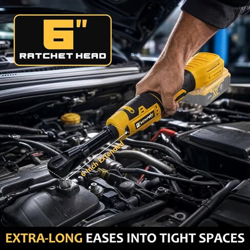 3/8" Electric Ratchet Wrench for DEWALT 20V Battery, 88Ft-Lbs | 6-inch Extended, 300RPM, Variable Speed, 8 Sockets,1/2" & 1/4" Adapters, 3" Extension Bar (Tool Only), for Engine Repair in Kuwait