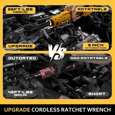 3/8" Electric Ratchet Wrench for DEWALT 20V Battery, 88Ft-Lbs | 6-inch Extended, 300RPM, Variable Speed, 8 Sockets,1/2" & 1/4" Adapters, 3" Extension Bar (Tool Only), for Engine Repair in Kuwait