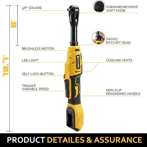3/8" Electric Ratchet Wrench for DEWALT 20V Battery, 88Ft-Lbs | 6-inch Extended, 300RPM, Variable Speed, 8 Sockets,1/2" & 1/4" Adapters, 3" Extension Bar (Tool Only), for Engine Repair in Kuwait
