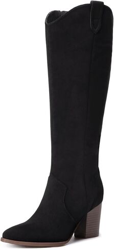 Athlefit Suede Knee High Boots Women Fall Tall Boots with Side Zipper | Suede Boots, 2.99-inch Chunky Heel, Pointed Toe, 5mm Cushion, Side Zipper, Anti-slip, Work, Casual Outings, Women Fall Winter in Kuwait