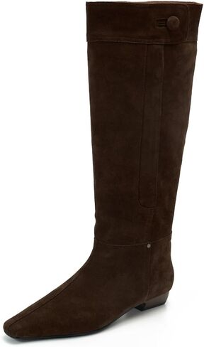 Women's Suede Knee High Boots Genuine Leather Low Heels | Wide Calf Slouchy Chelsea Tall Boot Button Zipper Studded Festival Going Out Boot Elegant Comfortable Pull On Ruched Boots in Kuwait