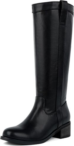 Knee High Boots for Women Chunky Low Heel Tall Boots | Block Heel Womens Boots, Round Toe Heeled Dress Fall Winter Flat Riding Long Boot with Side Zipper, Versatile Outfit in Kuwait