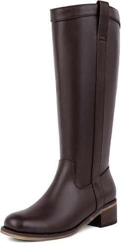 Knee High Boots for Women Chunky Low Heel Tall Boots | Block Heel Womens Boots, Round Toe Heeled Dress Fall Winter Flat Riding Long Boot with Side Zipper, Versatile Outfit in Kuwait