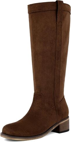 Knee High Boots for Women Chunky Low Heel Tall Boots | Block Heel Womens Boots, Round Toe Heeled Dress Fall Winter Flat Riding Long Boot with Side Zipper, Versatile Outfit in Kuwait
