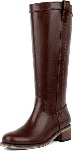 Knee High Boots for Women Chunky Low Heel Tall Boots | Block Heel Womens Boots, Round Toe Heeled Dress Fall Winter Flat Riding Long Boot with Side Zipper, Versatile Outfit in Kuwait