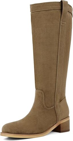 Knee High Boots for Women Chunky Low Heel Tall Boots | Block Heel Womens Boots, Round Toe Heeled Dress Fall Winter Flat Riding Long Boot with Side Zipper, Versatile Outfit in Kuwait