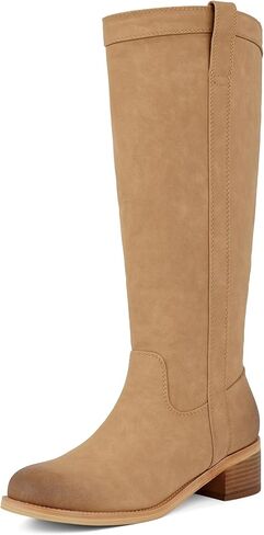 Knee High Boots for Women Chunky Low Heel Tall Boots | Block Heel Womens Boots, Round Toe Heeled Dress Fall Winter Flat Riding Long Boot with Side Zipper, Versatile Outfit in Kuwait