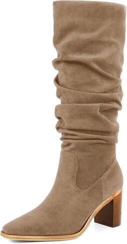 QIY Women Knee High Boots Square Toe Chunky Heel Tall Fall Slouchy Boots | Stable Block Heel, Slouchy Design, For Dates & All Occasions, Soft Insole All-Day Comfort, Suits Daily & Trendy Outfits in Kuwait