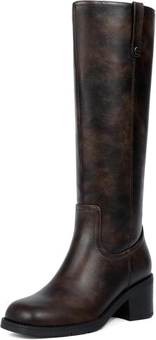 Modatope Knee High Chunky Heel Square Toe Metal Rivet Pull Tab Riding Boots | Riding Block Heel Boots, 2026 Fashion Dress Tall Boots, Comfortable Mid Heel Boots for Women in Kuwait