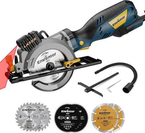Enventor Mini Circular Saw, 5.8A 4-1/2" Electric Circular Saws with 6 Saw Blades, Laser Guide, 3,500RPM Max Cutting Depth 1-11/16"(90°), 1-1/8"(45°) for Soft Metal, Wood, Tile Cutting in Kuwait