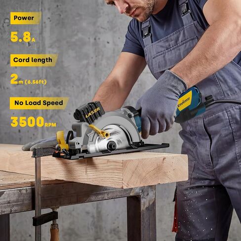 Enventor Mini Circular Saw, 5.8A 4-1/2" Electric Circular Saws with 6 Saw Blades, Laser Guide, 3,500RPM Max Cutting Depth 1-11/16"(90°), 1-1/8"(45°) for Soft Metal, Wood, Tile Cutting in Kuwait