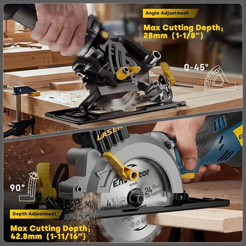 Enventor Mini Circular Saw, 5.8A 4-1/2" Electric Circular Saws with 6 Saw Blades, Laser Guide, 3,500RPM Max Cutting Depth 1-11/16"(90°), 1-1/8"(45°) for Soft Metal, Wood, Tile Cutting in Kuwait