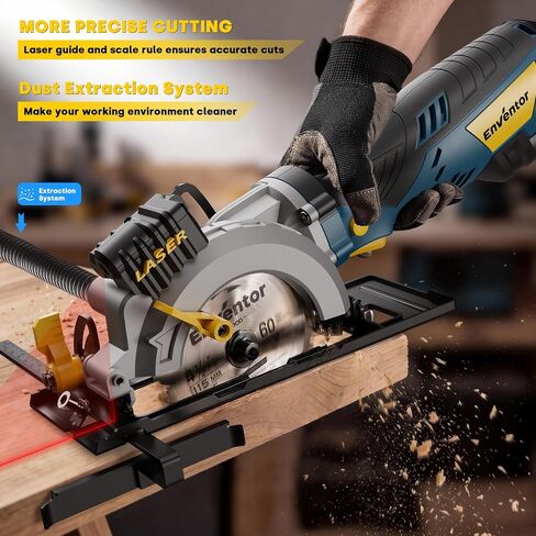 Enventor Mini Circular Saw, 5.8A 4-1/2" Electric Circular Saws with 6 Saw Blades, Laser Guide, 3,500RPM Max Cutting Depth 1-11/16"(90°), 1-1/8"(45°) for Soft Metal, Wood, Tile Cutting in Kuwait