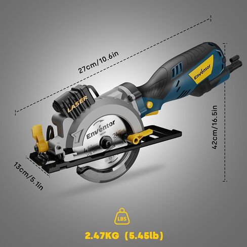 Enventor Mini Circular Saw, 5.8A 4-1/2" Electric Circular Saws with 6 Saw Blades, Laser Guide, 3,500RPM Max Cutting Depth 1-11/16"(90°), 1-1/8"(45°) for Soft Metal, Wood, Tile Cutting in Kuwait