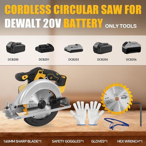 Cordless Circular Saw for Dewalt 20V Battery, Brushless Saws 6-1/2" Blade, 0-45° Cutting Bevel, Cutting Depth 2.24''(90°), 1.61''(45°), Power Wood Saw for Plastic, Wood(Only tools) in Kuwait