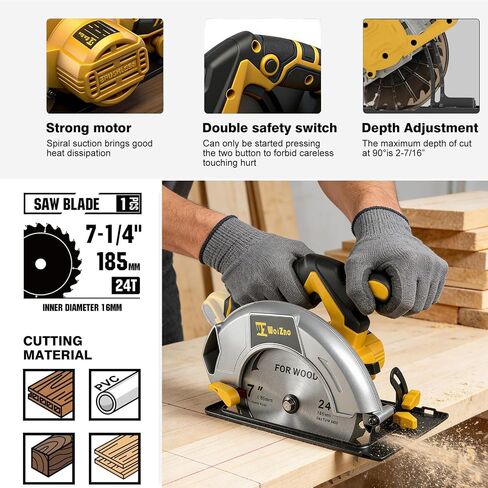Cordless Circular Saw 7-1/4-Inch Compatible with DeWalt 20V Battery,Brushless Electric Circular Saw with Laser Guide, 2 Blades for Wood, Plastic, Soft Metal (Battery Not Included) in Kuwait