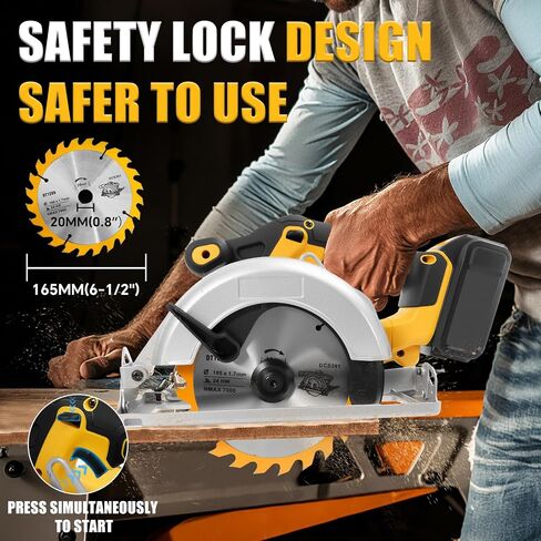 Cordless Circular Saw for Dewalt 20V Battery, Brushless Saws 6-1/2" Blade, 0-45° Cutting Bevel, Cutting Depth 2.24''(90°), 1.61''(45°), Power Wood Saw for Plastic, Wood(Only tools) in Kuwait