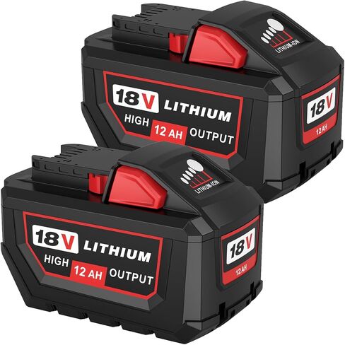 2Packs Upgraded 12.0Ah Replacement for Milwaukee 18V Battery Lithium ion Compatible with Milwaukee 18 Volt Battery 48-11-1850 48-11-1862 48-11-1852 48-11-1880 48-11-1882 Cordless Power Tools (Red) in Kuwait