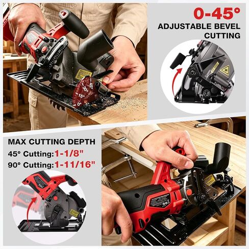 SHALL 20V Cordless Mini Circular Saw, 4-1/2’’ 4000RPM Power Circular Saw with 4.0Ah Battery, Laser Guide, 3 Saw Blades Max Cutting Depth 1-11/16" (90°), 1-1/8" (45°) for Wood, Tile, Plastic in Kuwait