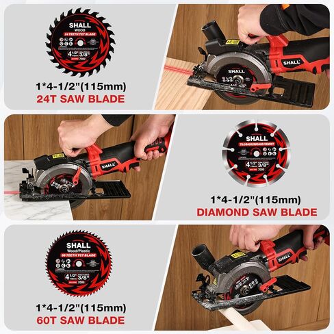 SHALL 20V Cordless Mini Circular Saw, 4-1/2’’ 4000RPM Power Circular Saw with 4.0Ah Battery, Laser Guide, 3 Saw Blades Max Cutting Depth 1-11/16" (90°), 1-1/8" (45°) for Wood, Tile, Plastic in Kuwait