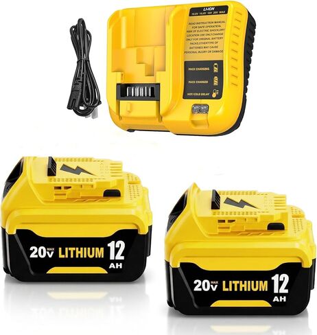 2 Pack Upgrade 12000mAh Lithium-ion Battery Replacement for Dewalt 20V 12.0A Max Battery DCB200 DCB201 DCB203 DCB204 DCB206 DCB207 DCB181 DCB180 Compatible with Dewalt 20 Volt Series Tools(Yellow) in Saudi Arabia