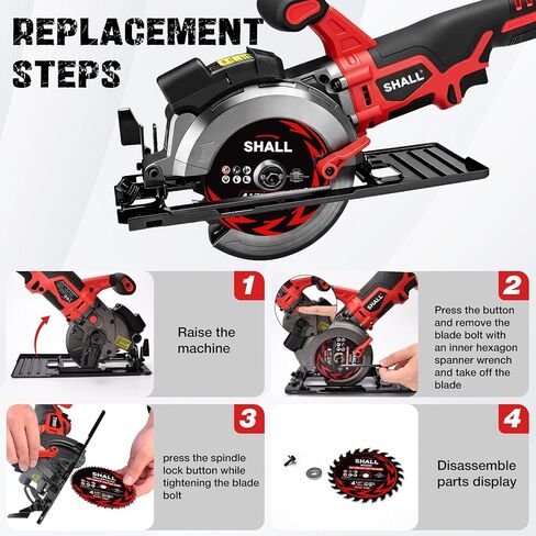 SHALL 20V Cordless Mini Circular Saw, 4-1/2’’ 4000RPM Power Circular Saw with 4.0Ah Battery, Laser Guide, 3 Saw Blades Max Cutting Depth 1-11/16" (90°), 1-1/8" (45°) for Wood, Tile, Plastic in Kuwait