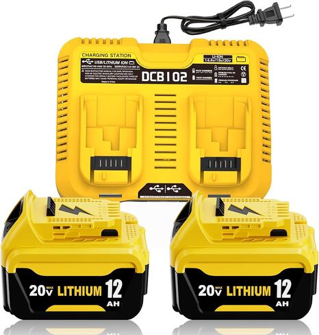 2 Pack Upgrade 12000mAh Lithium-ion Battery Replacement for Dewalt 20V 12.0A Max Battery DCB200 DCB201 DCB203 DCB204 DCB206 DCB207 DCB181 DCB180 Compatible with Dewalt 20 Volt Series Tools(Yellow) in Saudi Arabia
