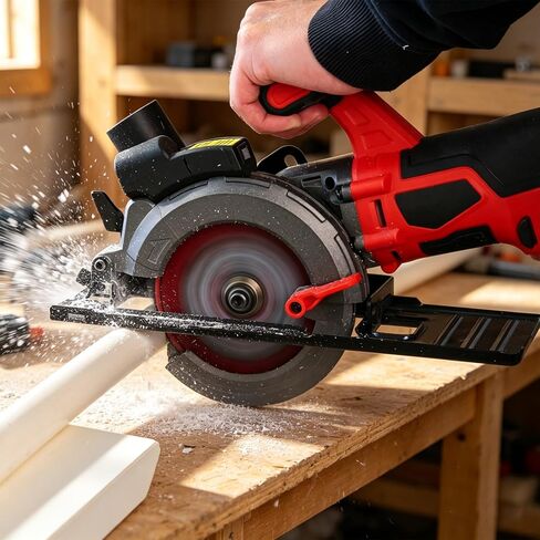 SHALL 20V Cordless Mini Circular Saw, 4-1/2’’ 4000RPM Power Circular Saw with 4.0Ah Battery, Laser Guide, 3 Saw Blades Max Cutting Depth 1-11/16" (90°), 1-1/8" (45°) for Wood, Tile, Plastic in Kuwait