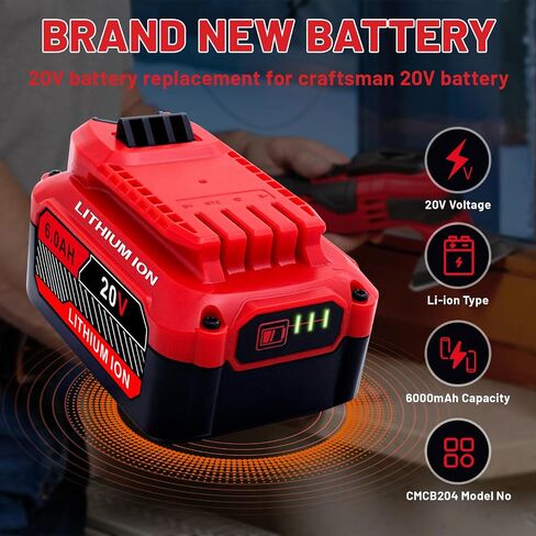 Upgrade 2-Pack 20V 6000h Batteries Replacement for Craftsman 20V Battery Compatible with Craftsman CMCB205 CMCB204 CMCB206 CMCB202 CMCB201 20V Cordless Power Tool in Kuwait