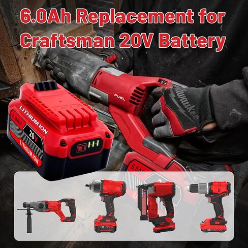 Upgrade 2-Pack 20V 6000h Batteries Replacement for Craftsman 20V Battery Compatible with Craftsman CMCB205 CMCB204 CMCB206 CMCB202 CMCB201 20V Cordless Power Tool in Kuwait