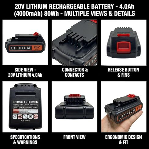 2 Pack 20V 4.0Ah Replacement Battery Compatible with Black and Decker 20V Cordless Power Tools in Kuwait
