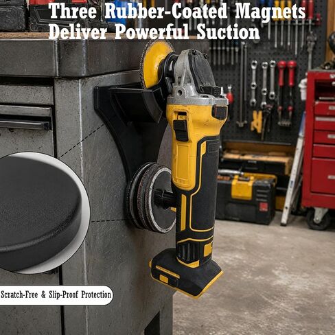 Magnetic Angle Grinder Holder & Disc Storage,No-Drill Grinder Stand with 3 Rubber Coated Magnets, Portable Tool Holder for Garage, Truck Bed, Toolwall, Fits Most Grinders up to 40mm Guard Width in Kuwait