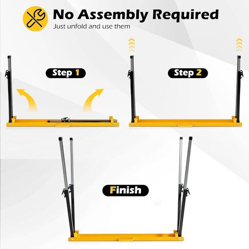 Goplus 2 Pack Folding Saw Horses, Heavy Duty Metal Sawhorse (Yellow) | 12 Adjustable Leg Heights, Carry Handles, Portable Work Horses for Woodworking, Carpenters and Contractors, Fully Assemble in Kuwait