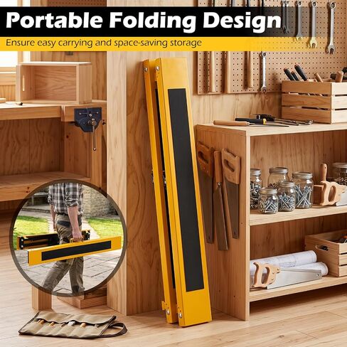 Goplus 2 Pack Folding Saw Horses, Heavy Duty Metal Sawhorse (Yellow) | 12 Adjustable Leg Heights, Carry Handles, Portable Work Horses for Woodworking, Carpenters and Contractors, Fully Assemble in Kuwait