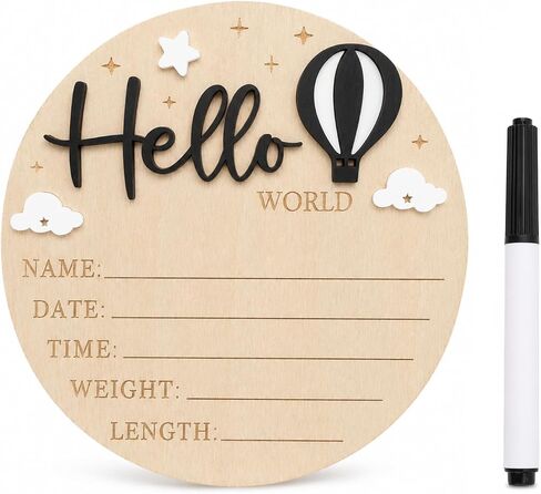Baby Announcement Sign, 5.9 Inch Wooden Hello World Newborn Sign,Welcome Baby Signs,Birth Announcement Signs,Newborn Name Personalized for Photo Prop Clouds Balloon Design Hospital Nursery (Forest Green) in Saudi Arabia