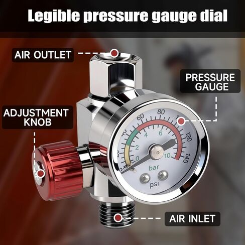 G1/4 Paint Spray Gun Air Pressure Regulator Kit with Gauge | 0-140 PSI Adjustable Flow Control Valve for Pneumatic Tools, Spray Painting, Tire Inflation, Includes Quick-Connect Adapter in Kuwait