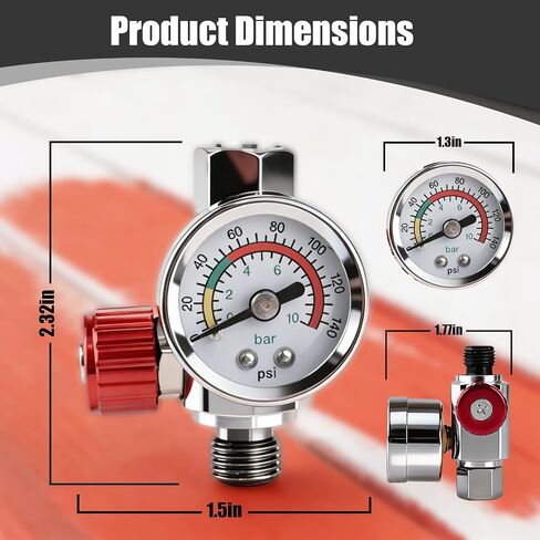 G1/4 Paint Spray Gun Air Pressure Regulator Kit with Gauge | 0-140 PSI Adjustable Flow Control Valve for Pneumatic Tools, Spray Painting, Tire Inflation, Includes Quick-Connect Adapter in Kuwait