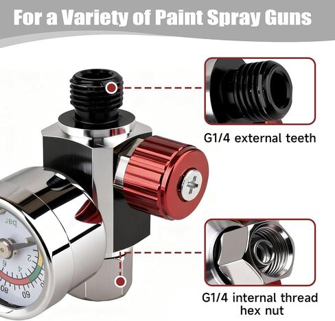 G1/4 Paint Spray Gun Air Pressure Regulator Kit with Gauge | 0-140 PSI Adjustable Flow Control Valve for Pneumatic Tools, Spray Painting, Tire Inflation, Includes Quick-Connect Adapter in Kuwait