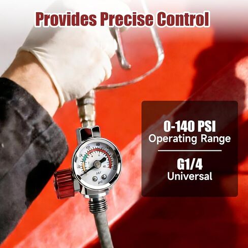 G1/4 Paint Spray Gun Air Pressure Regulator Kit with Gauge | 0-140 PSI Adjustable Flow Control Valve for Pneumatic Tools, Spray Painting, Tire Inflation, Includes Quick-Connect Adapter in Kuwait